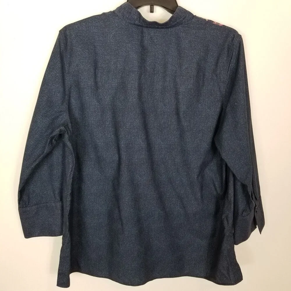 Chico's Women's No-Iron Stretch Flower Print Tunic Top Sz 18 Blue Casual‎ Office - Picture 4 of 8